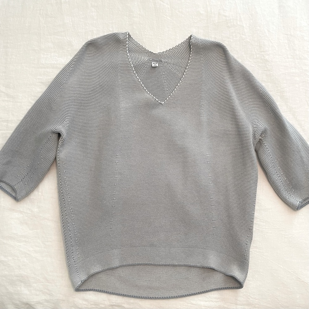 Uniqlo 3D Knit Cotton Dolman Sleeve V-neck Blue Volume Sweater size Medium